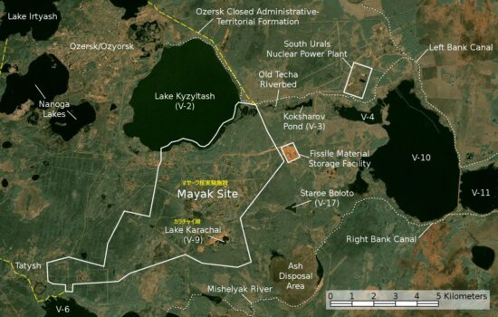 マヤーク施設とカラチャイ湖の地図
